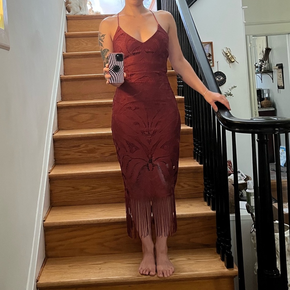 Lace fringe midi dress